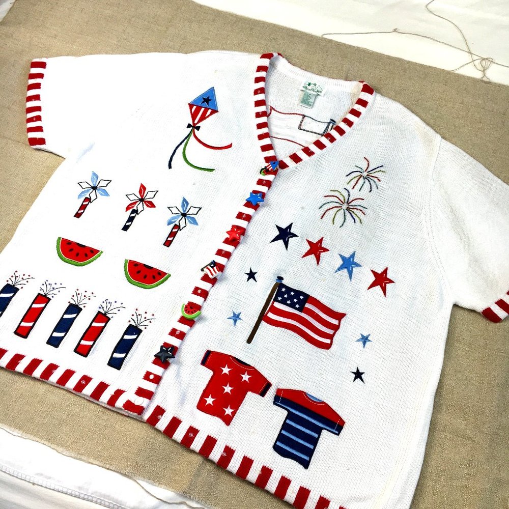 Quacker Factory Patriotic 4th Of July Flag Sweater - image 1